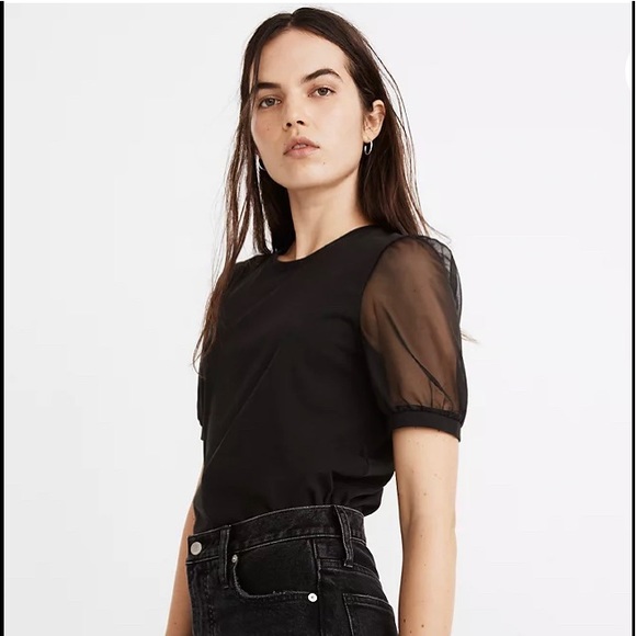 Madewell Tops - Madewell Sheer-Sleeve Knit Black Top Size XL